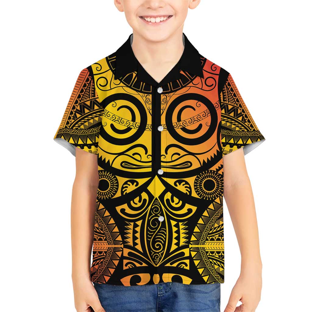 Marquesas Islands Family Matching Off Shoulder Short Dress and Hawaiian Shirt Marquesan Tattoo Yellow Gradient - Polynesian Pride