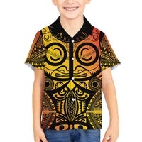 Marquesas Islands Family Matching Off Shoulder Short Dress and Hawaiian Shirt Marquesan Tattoo Yellow Gradient - Polynesian Pride