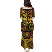 Marquesas Islands Family Matching Puletasi and Hawaiian Shirt Marquesan Tattoo Yellow Gradient - Polynesian Pride