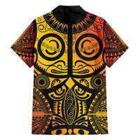 Marquesas Islands Family Matching Short Sleeve Bodycon Dress and Hawaiian Shirt Marquesan Tattoo Yellow Gradient - Polynesian Pride