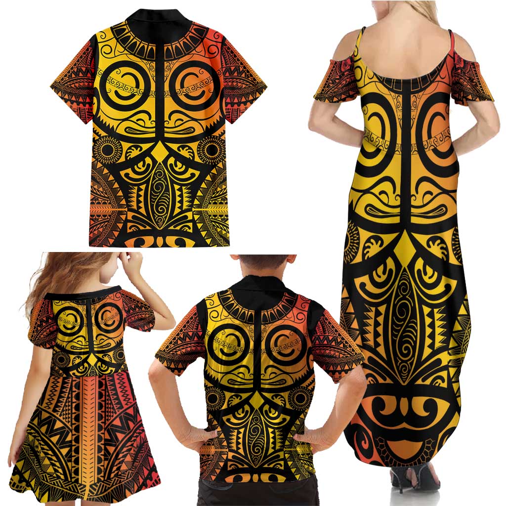 Marquesas Islands Family Matching Summer Maxi Dress and Hawaiian Shirt Marquesan Tattoo Yellow Gradient - Polynesian Pride