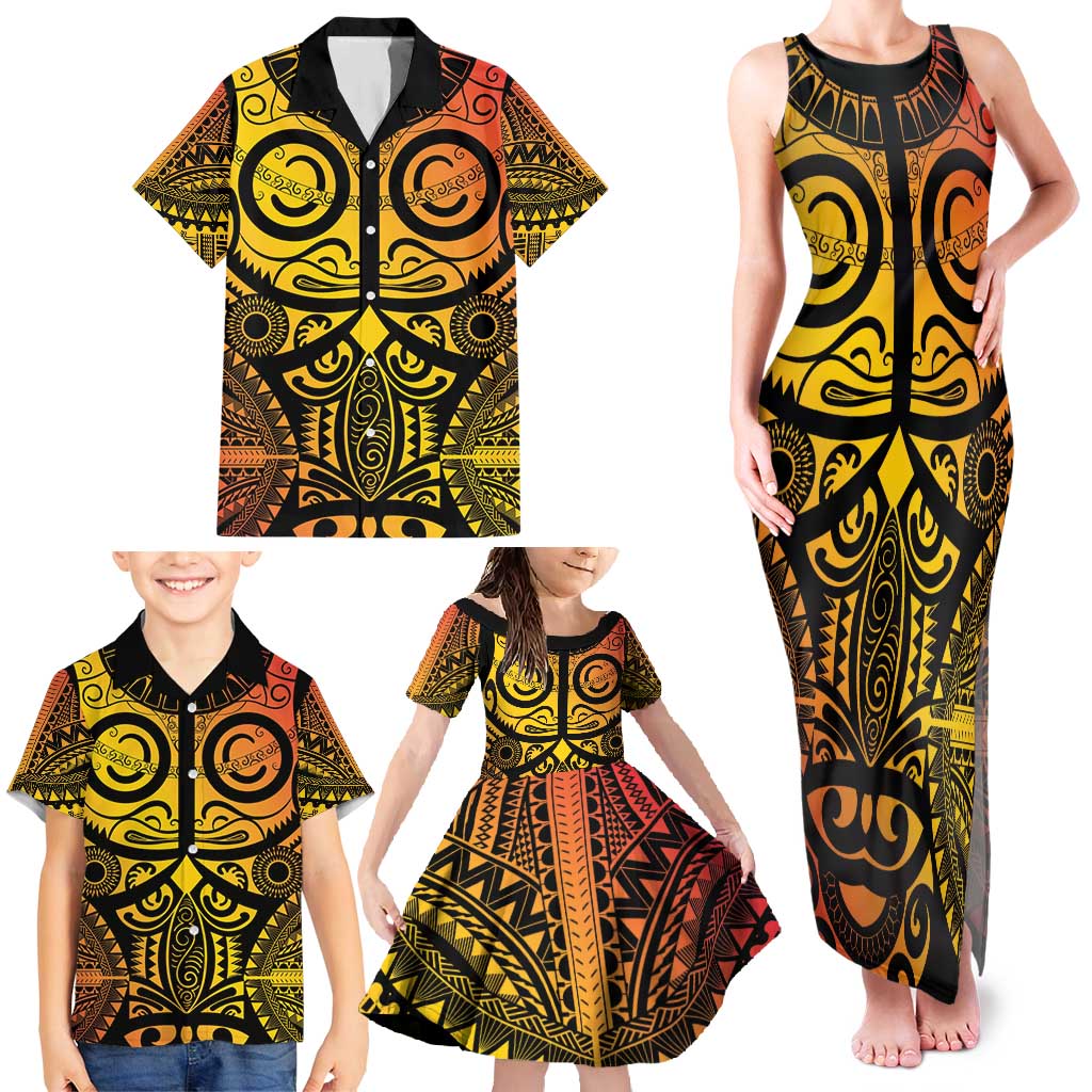 Marquesas Islands Family Matching Tank Maxi Dress and Hawaiian Shirt Marquesan Tattoo Yellow Gradient - Polynesian Pride
