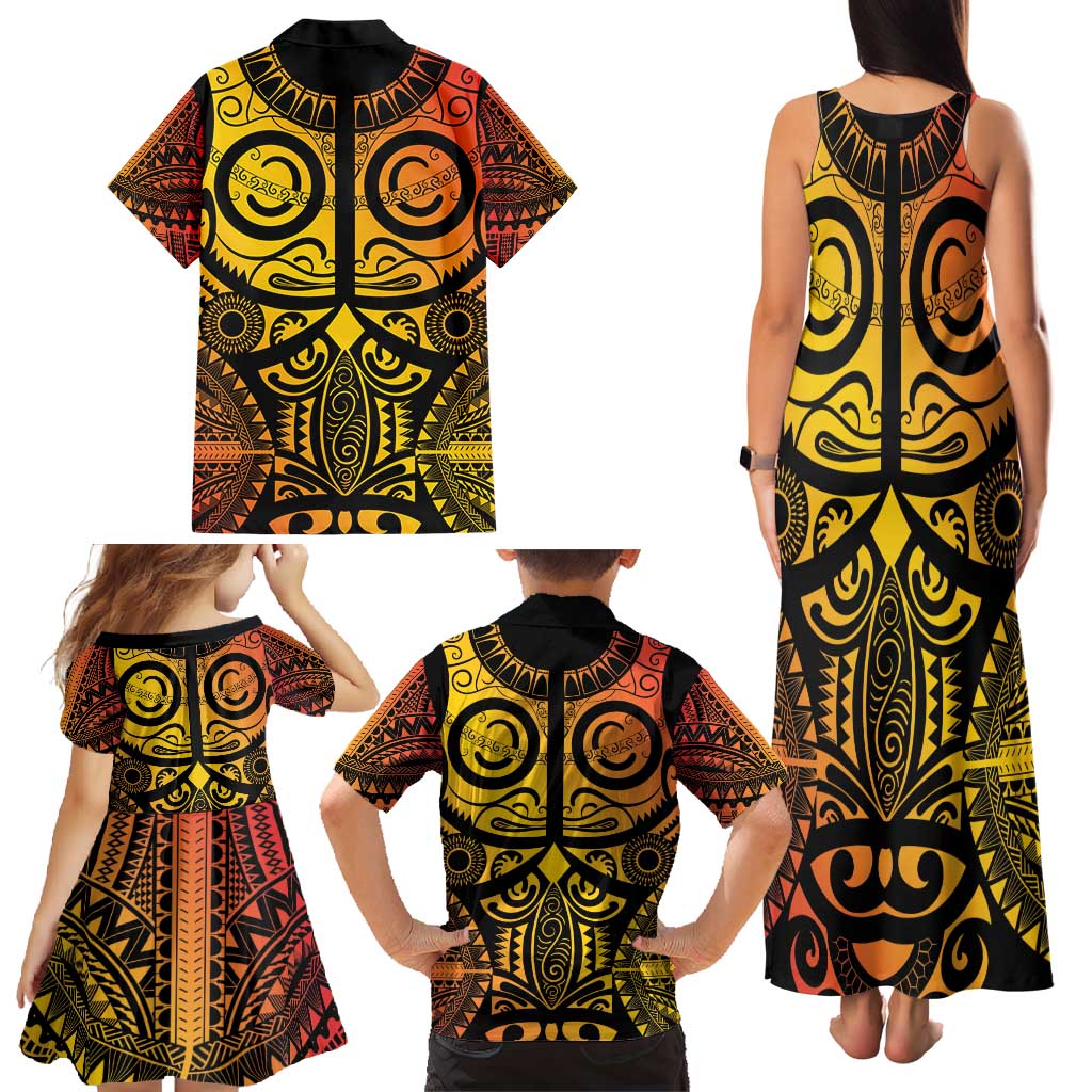 Marquesas Islands Family Matching Tank Maxi Dress and Hawaiian Shirt Marquesan Tattoo Yellow Gradient - Polynesian Pride