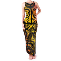 Marquesas Islands Family Matching Tank Maxi Dress and Hawaiian Shirt Marquesan Tattoo Yellow Gradient - Polynesian Pride
