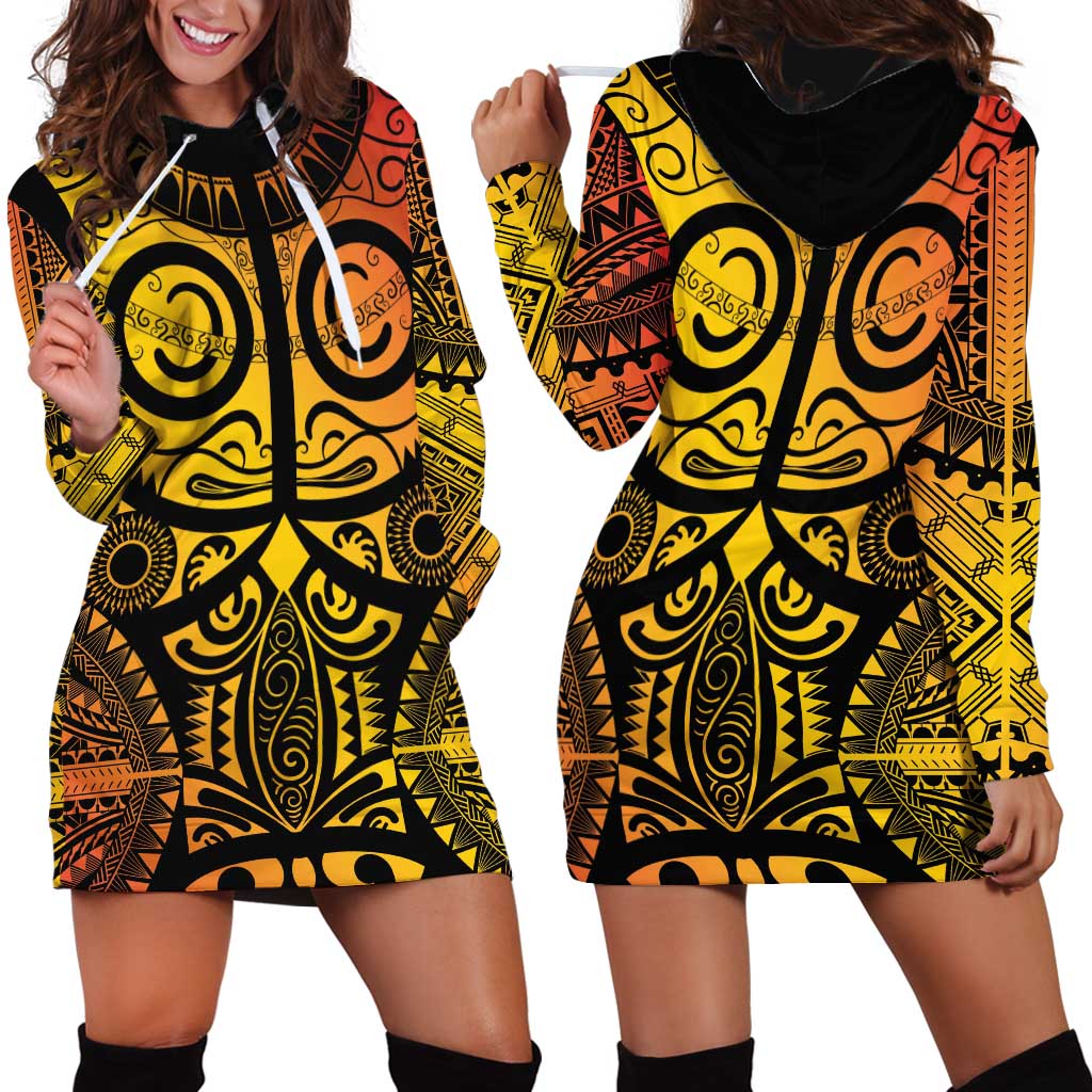 Marquesas Islands Hoodie Dress Marquesan Tattoo Yellow Gradient - Polynesian Pride