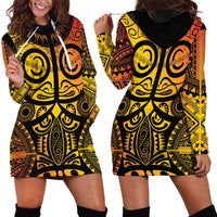 Marquesas Islands Hoodie Dress Marquesan Tattoo Yellow Gradient - Polynesian Pride
