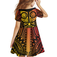 Marquesas Islands Kid Short Sleeve Dress Marquesan Tattoo Yellow Gradient - Polynesian Pride