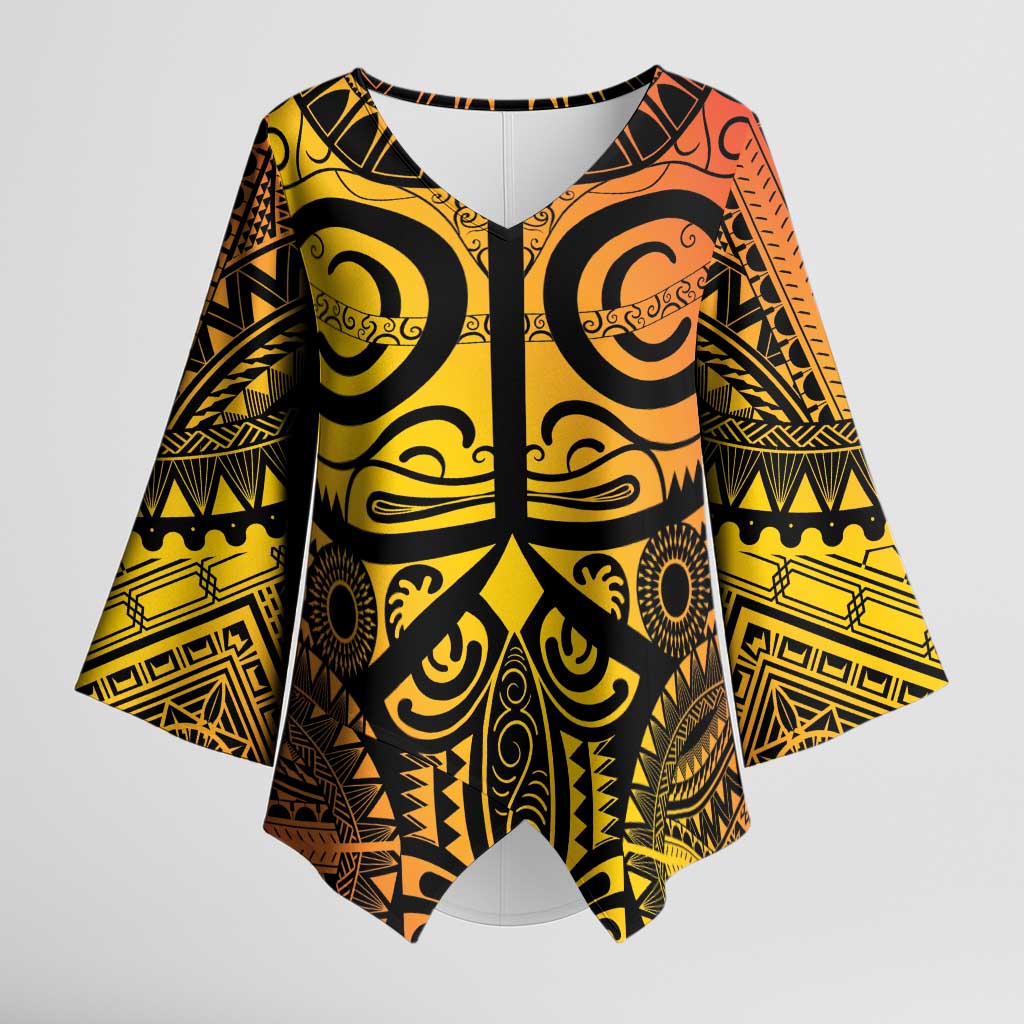 Marquesas Islands Kimono Sleeve Blouse Marquesan Tattoo Yellow Gradient - Polynesian Pride
