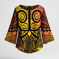 Marquesas Islands Kimono Sleeve Blouse Marquesan Tattoo Yellow Gradient - Polynesian Pride