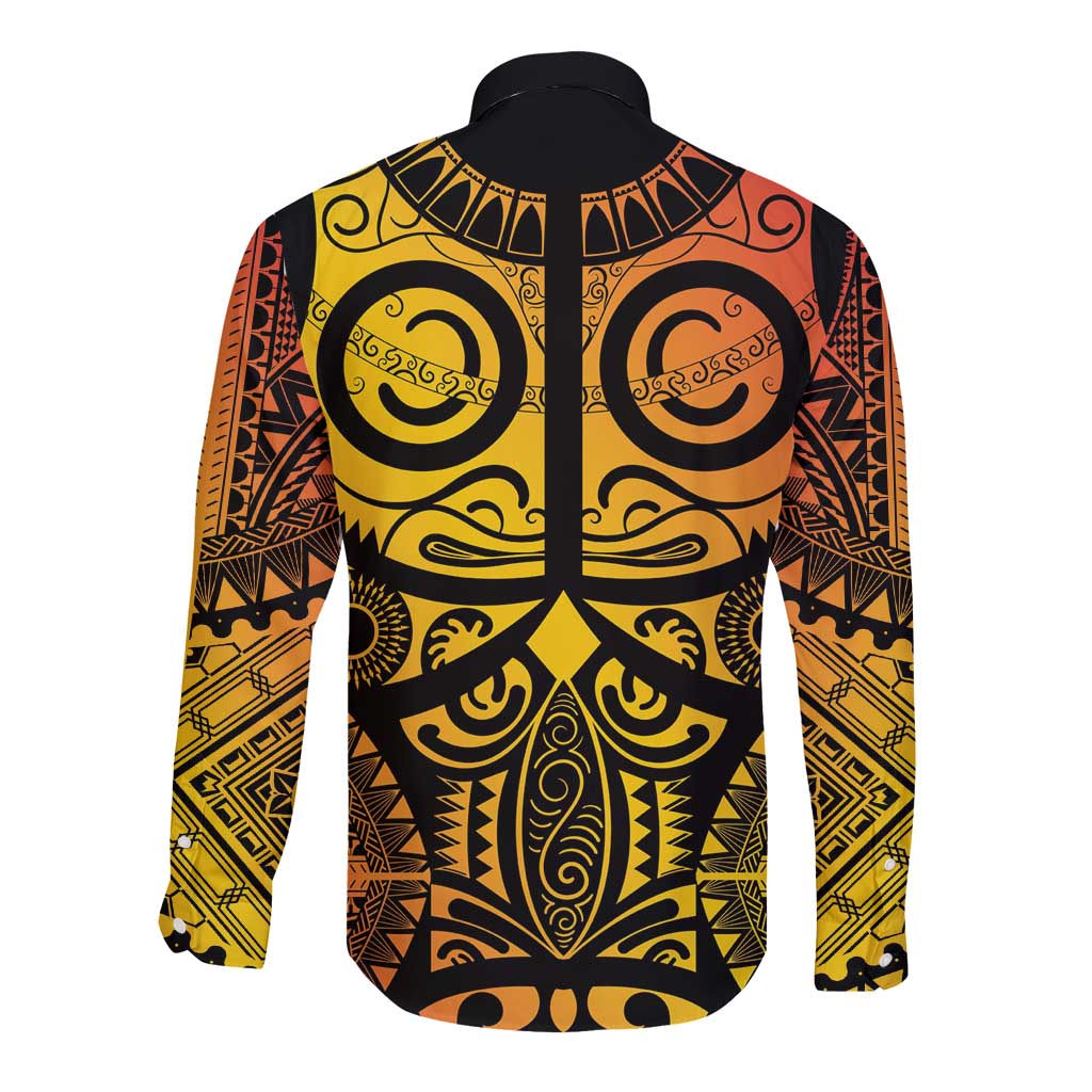 Marquesas Islands Long Sleeve Button Shirt Marquesan Tattoo Yellow Gradient - Polynesian Pride