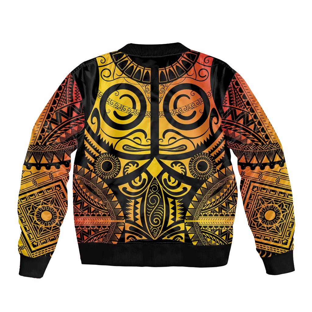 Marquesas Islands Sleeve Zip Bomber Jacket Marquesan Tattoo Yellow Gradient - Polynesian Pride