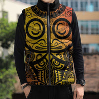 Marquesas Islands Sleeveless Puffer Jacket Marquesan Tattoo Yellow Gradient - Polynesian Pride