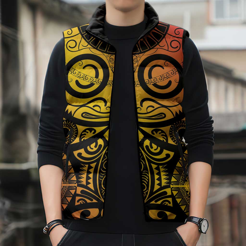 Marquesas Islands Sleeveless Puffer Jacket Marquesan Tattoo Yellow Gradient - Polynesian Pride