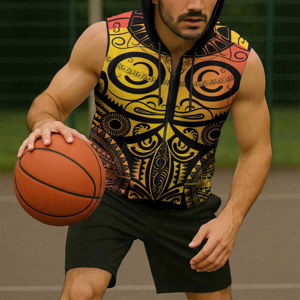 Marquesas Islands Sleeveless Zip Hoodie Marquesan Tattoo Yellow Gradient - Polynesian Pride