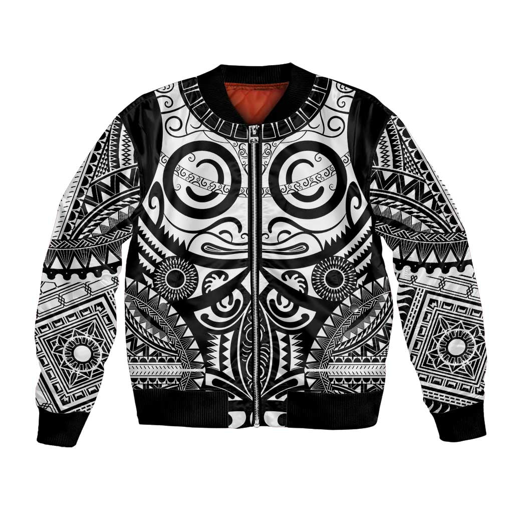 Marquesas Islands Bomber Jacket Marquesan Tattoo Black White Color - Polynesian Pride