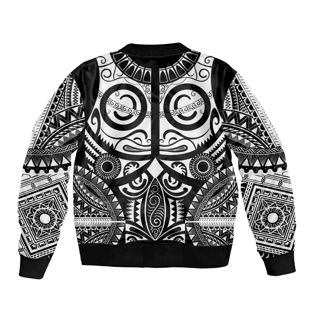 Marquesas Islands Bomber Jacket Marquesan Tattoo Black White Color - Polynesian Pride