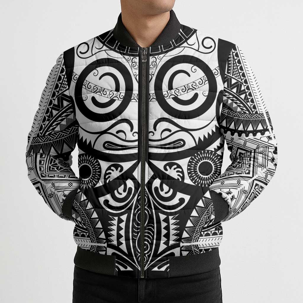 Marquesas Islands Bomber Puffer Jacket Marquesan Tattoo Black White Color - Polynesian Pride