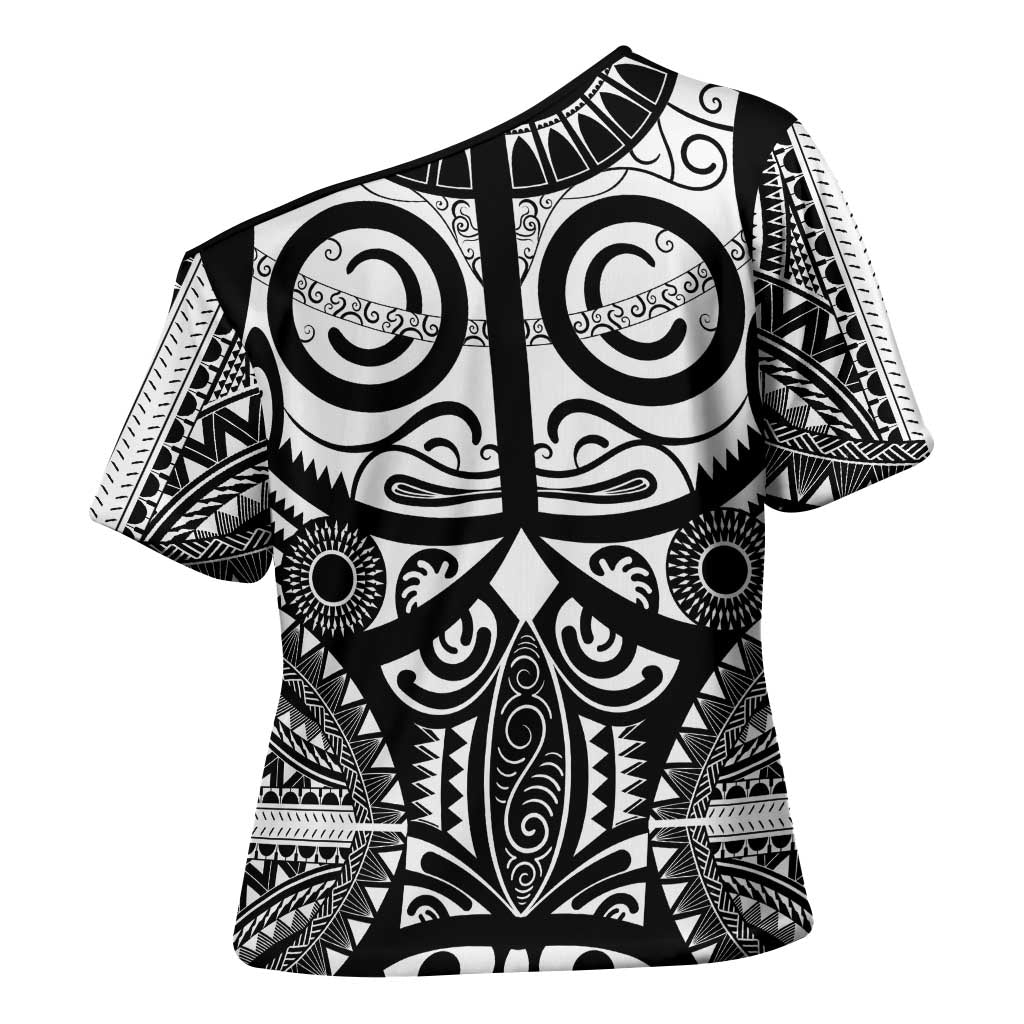Marquesas Islands Cross Shoulder Shirt Marquesan Tattoo Black White Color - Polynesian Pride