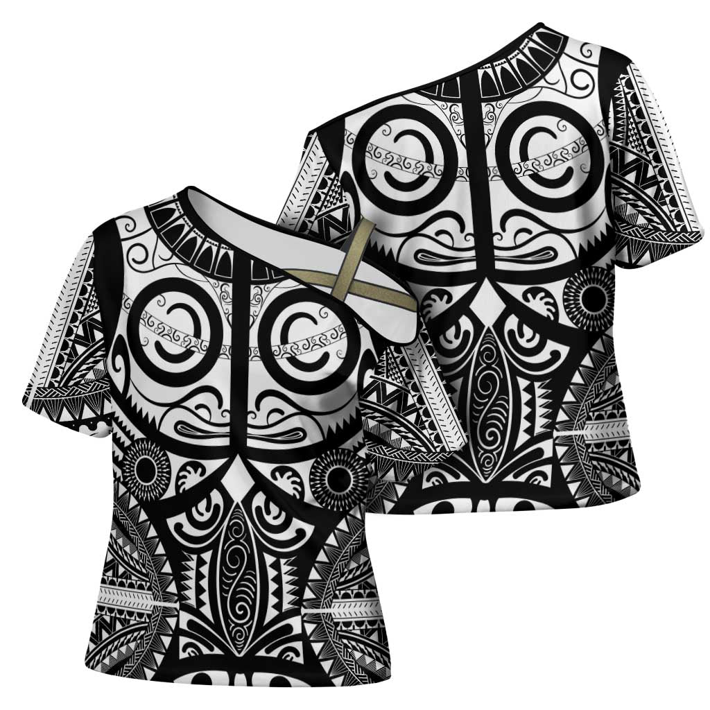 Marquesas Islands Cross Shoulder Shirt Marquesan Tattoo Black White Color - Polynesian Pride