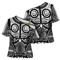 Marquesas Islands Cross Shoulder Shirt Marquesan Tattoo Black White Color - Polynesian Pride