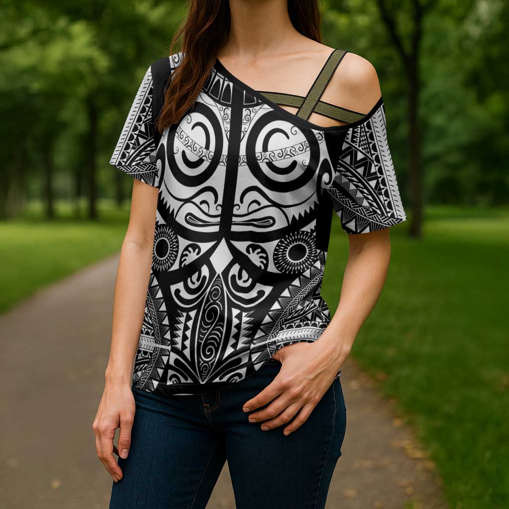 Marquesas Islands Cross Shoulder Shirt Marquesan Tattoo Black White Color - Polynesian Pride