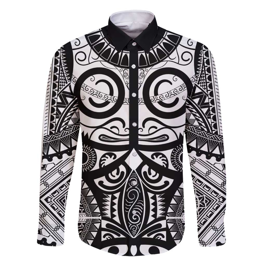 Marquesas Islands Family Matching Long Sleeve Bodycon Dress and Hawaiian Shirt Marquesan Tattoo Black White Color - Polynesian Pride