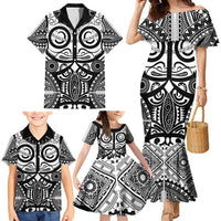 Marquesas Islands Family Matching Mermaid Dress and Hawaiian Shirt Marquesan Tattoo Black White Color - Polynesian Pride