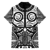 Marquesas Islands Family Matching Off Shoulder Maxi Dress and Hawaiian Shirt Marquesan Tattoo Black White Color - Polynesian Pride