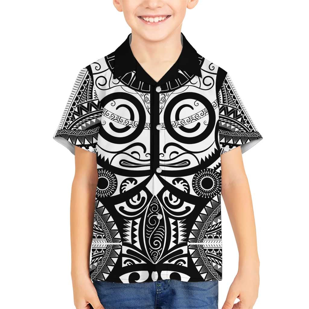 Marquesas Islands Family Matching Off Shoulder Maxi Dress and Hawaiian Shirt Marquesan Tattoo Black White Color - Polynesian Pride