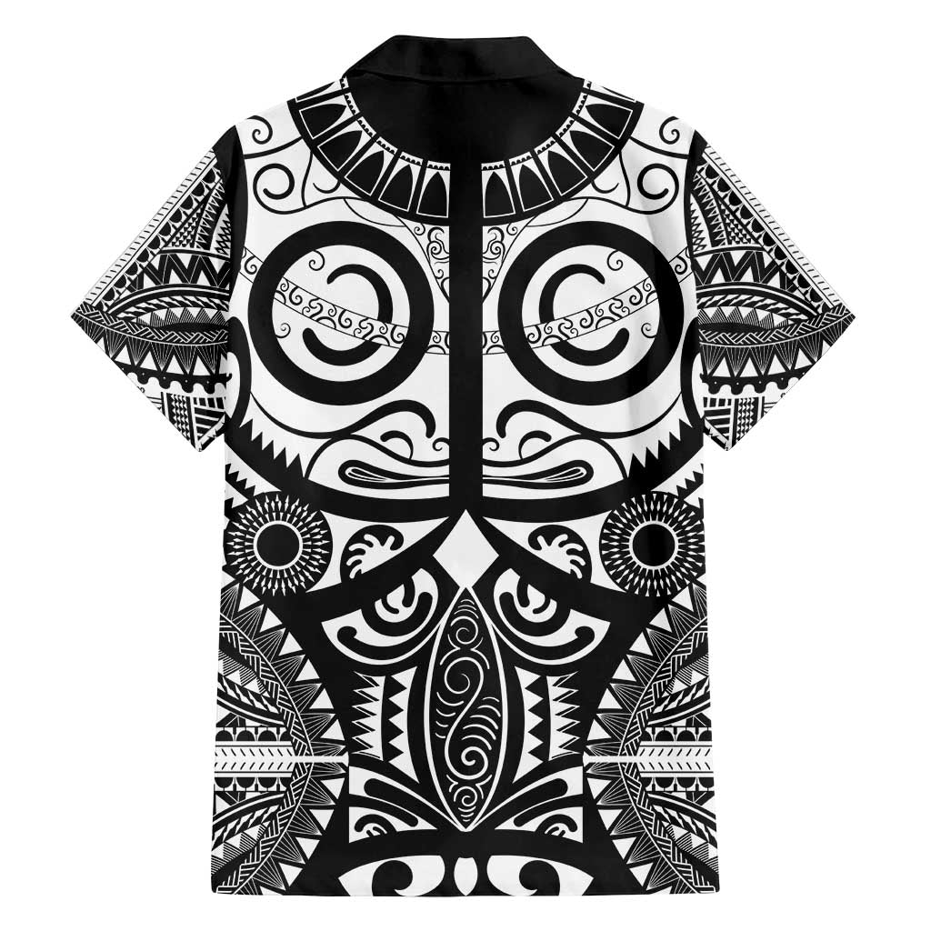 Marquesas Islands Family Matching Off Shoulder Short Dress and Hawaiian Shirt Marquesan Tattoo Black White Color - Polynesian Pride