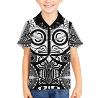 Marquesas Islands Family Matching Off Shoulder Short Dress and Hawaiian Shirt Marquesan Tattoo Black White Color - Polynesian Pride