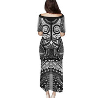 Marquesas Islands Family Matching Puletasi and Hawaiian Shirt Marquesan Tattoo Black White Color - Polynesian Pride