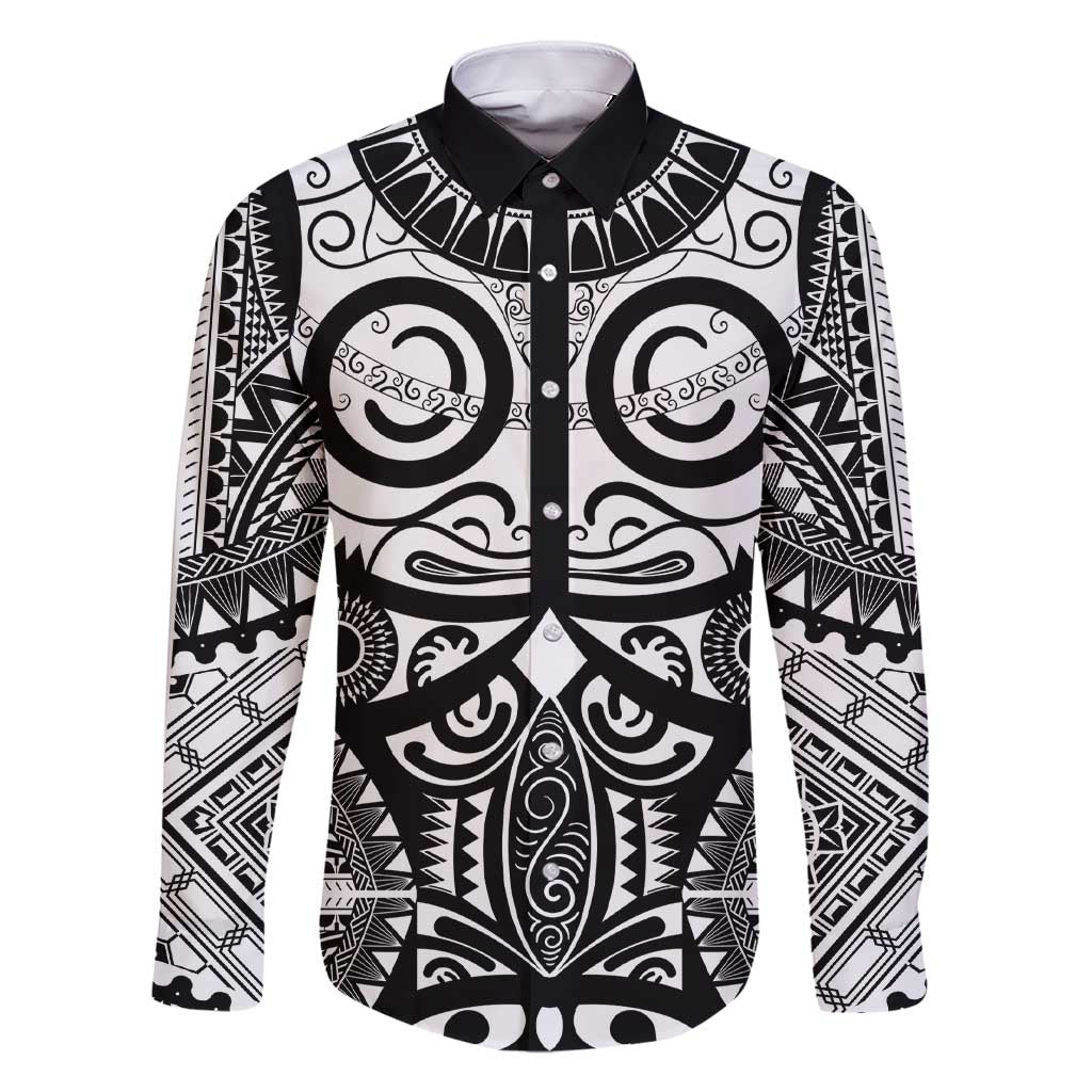 Marquesas Islands Family Matching Short Sleeve Bodycon Dress and Hawaiian Shirt Marquesan Tattoo Black White Color - Polynesian Pride