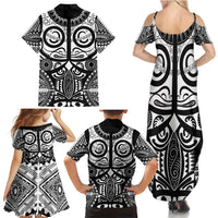 Marquesas Islands Family Matching Summer Maxi Dress and Hawaiian Shirt Marquesan Tattoo Black White Color - Polynesian Pride