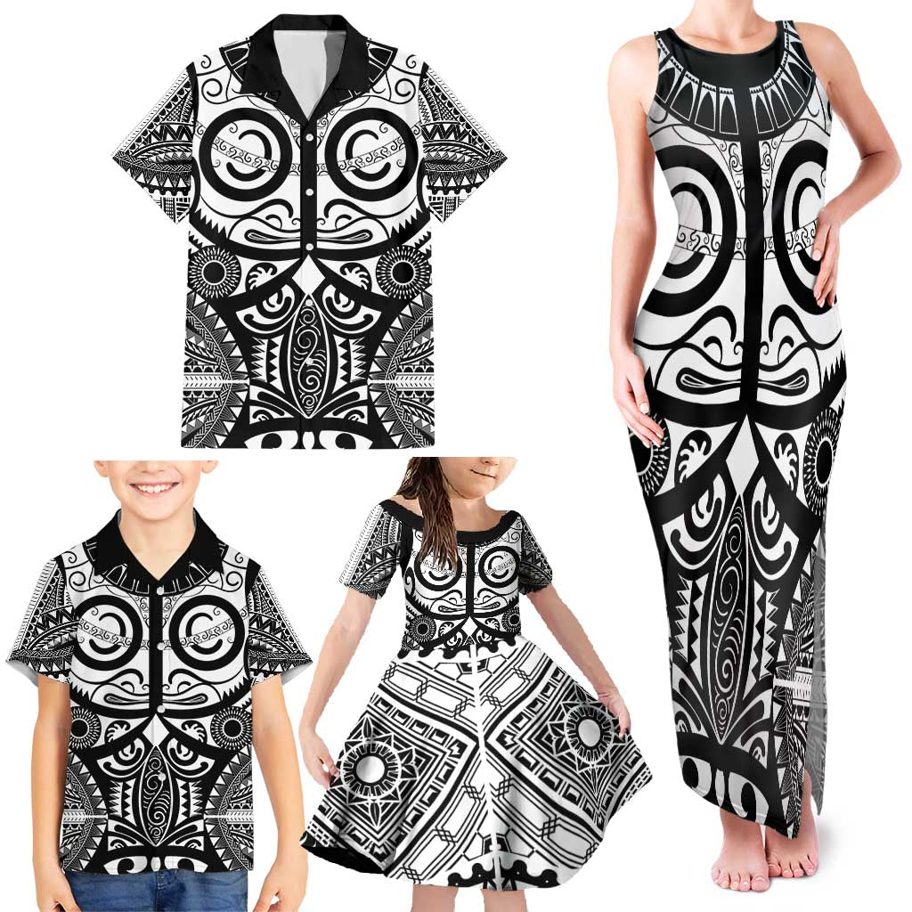 Marquesas Islands Family Matching Tank Maxi Dress and Hawaiian Shirt Marquesan Tattoo Black White Color - Polynesian Pride