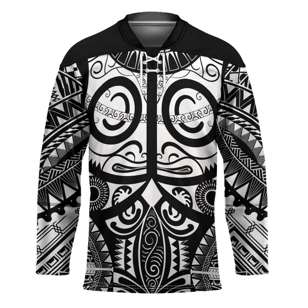 Marquesas Islands Hockey Jersey Marquesan Tattoo Black White Color - Polynesian Pride
