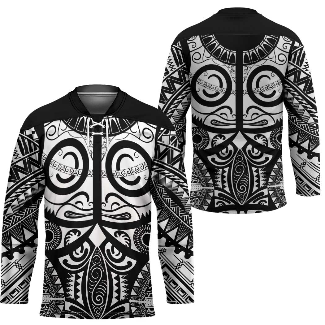 Marquesas Islands Hockey Jersey Marquesan Tattoo Black White Color - Polynesian Pride