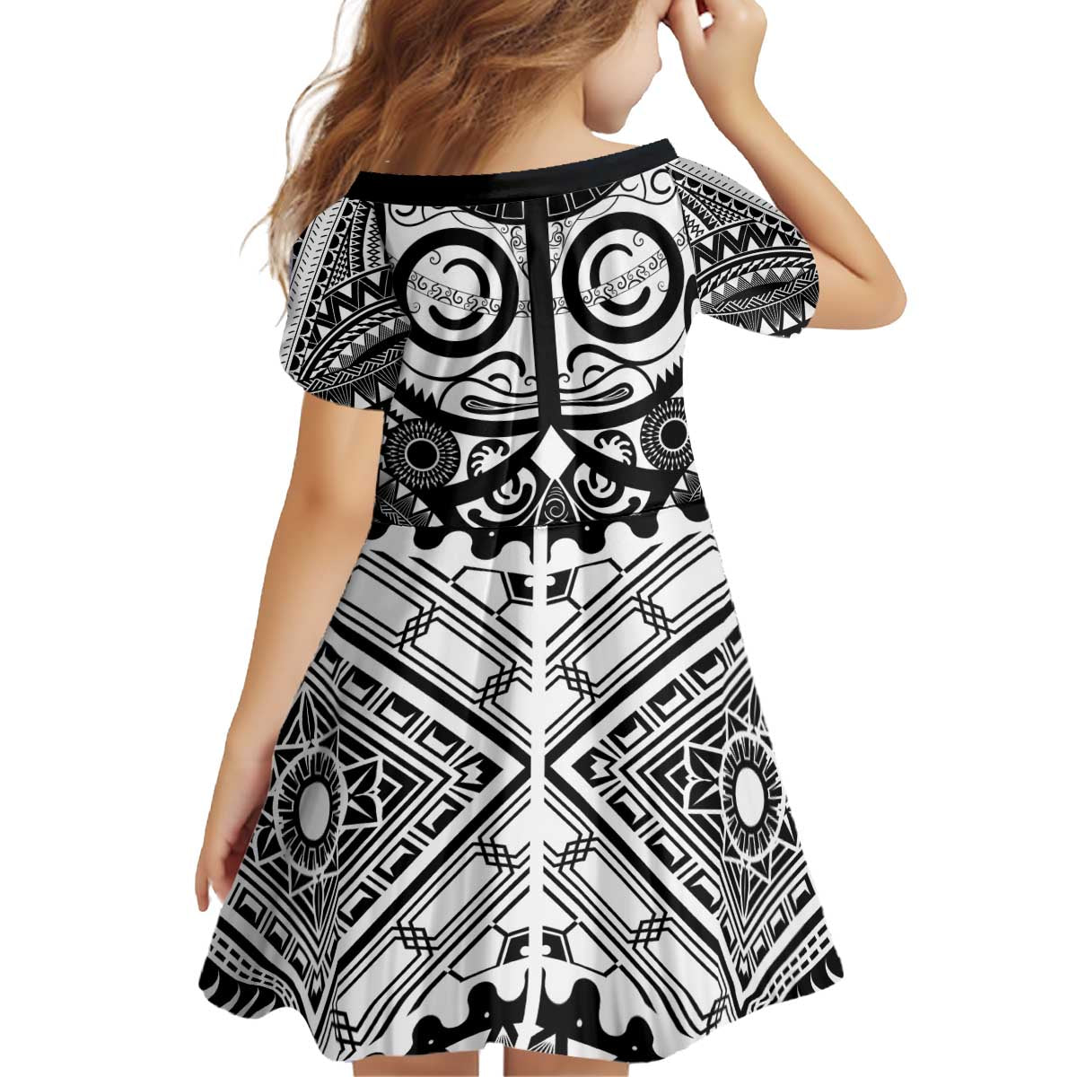 Marquesas Islands Kid Short Sleeve Dress Marquesan Tattoo Black White Color - Polynesian Pride