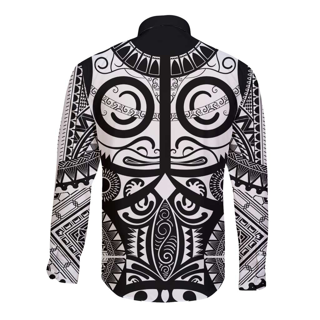 Marquesas Islands Long Sleeve Button Shirt Marquesan Tattoo Black White Color - Polynesian Pride