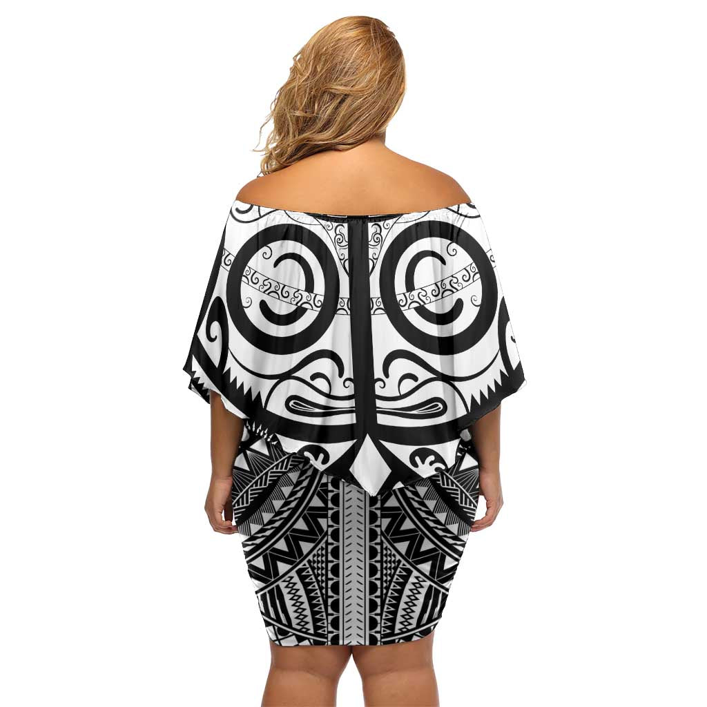 Marquesas Islands Off Shoulder Short Dress Marquesan Tattoo Black White Color - Polynesian Pride