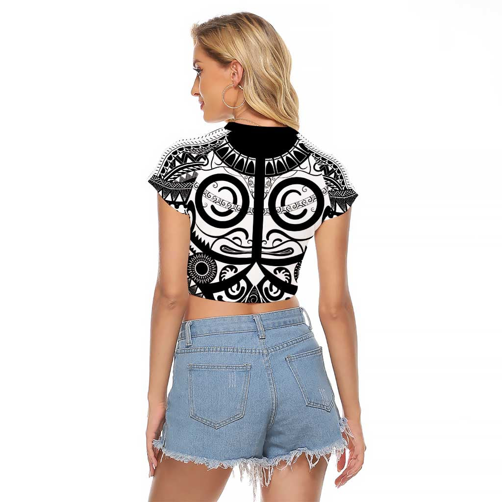 Marquesas Islands Raglan Cropped T Shirt Marquesan Tattoo Black White Color - Polynesian Pride