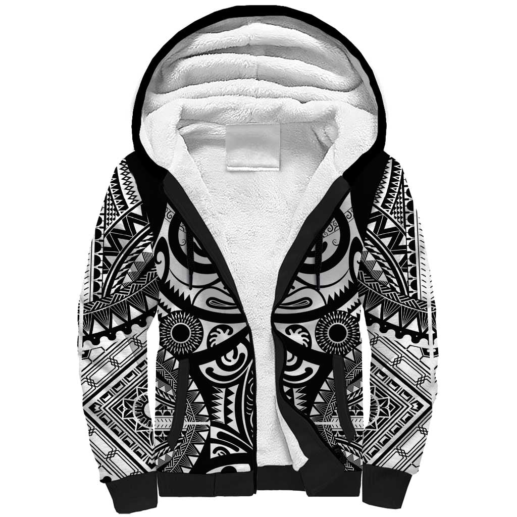 Marquesas Islands Sherpa Hoodie Marquesan Tattoo Black White Color LT14 Unisex Black - Polynesian Pride
