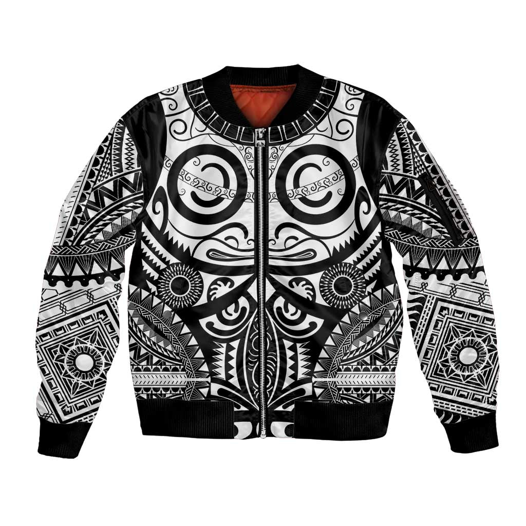 Marquesas Islands Sleeve Zip Bomber Jacket Marquesan Tattoo Black White Color LT14 Unisex Black - Polynesian Pride