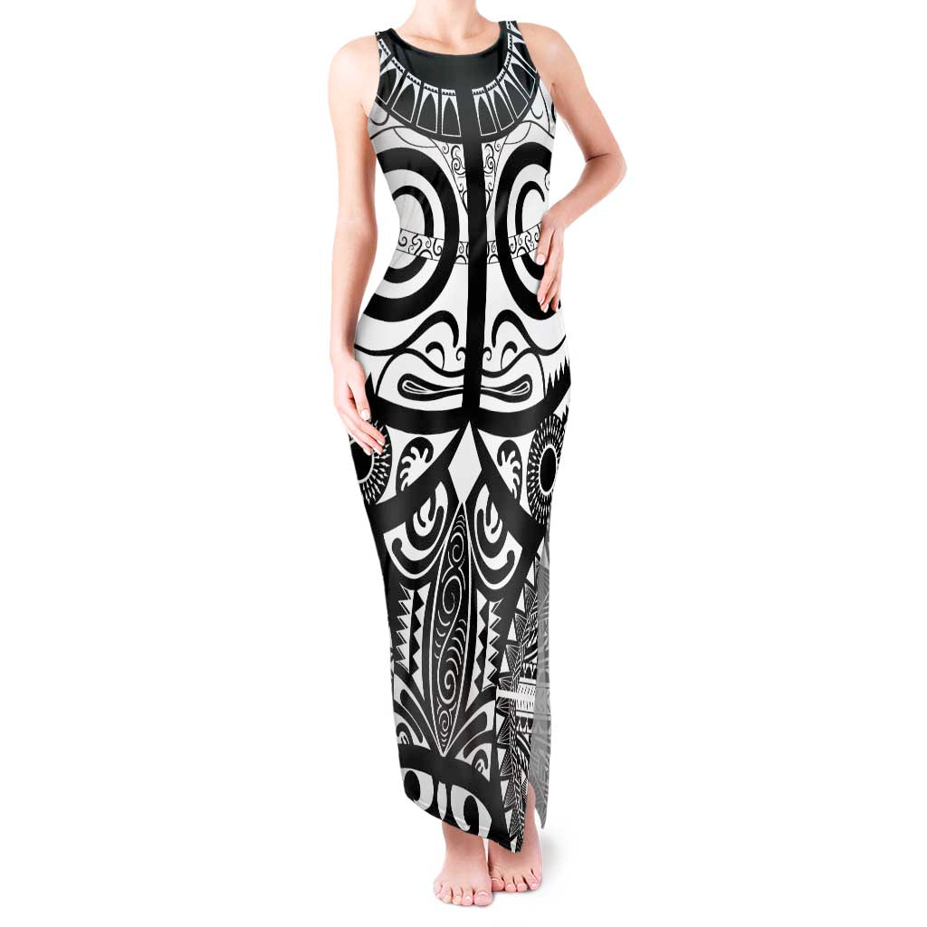 Marquesas Islands Tank Maxi Dress Marquesan Tattoo Black White Color - Polynesian Pride