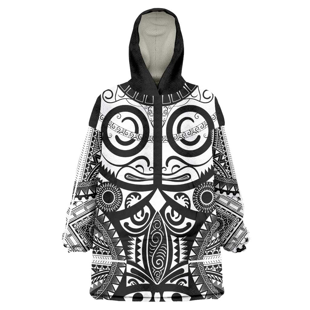 Marquesas Islands Wearable Blanket Hoodie Marquesan Tattoo Black White Color LT14 One Size Black - Polynesian Pride