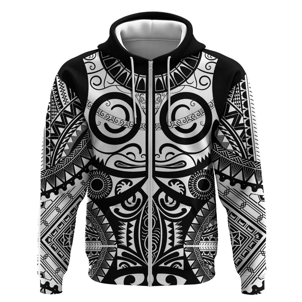 Marquesas Islands Zip Hoodie Marquesan Tattoo Black White Color LT14 Zip Hoodie Black - Polynesian Pride