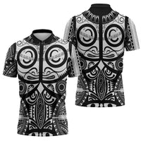 Marquesas Islands Zipper Polo Shirt Marquesan Tattoo Black White Color - Polynesian Pride