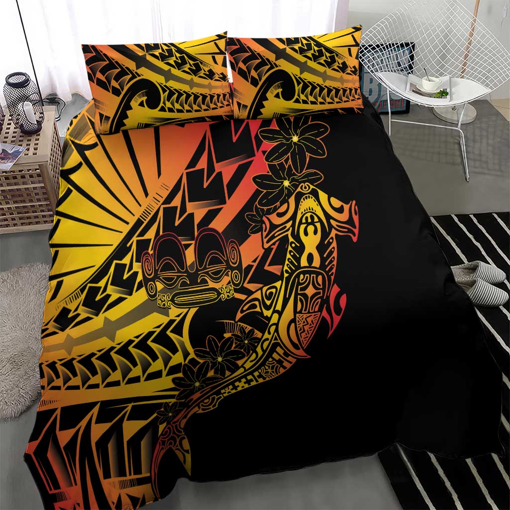 Gradient Marquesas Islands Bedding Set Marquesan Matatiki Hammerhead Shark Patutiki - Polynesian Pride