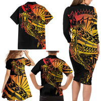 Gradient Marquesas Islands Family Matching Long Sleeve Bodycon Dress and Hawaiian Shirt Marquesan Matatiki Hammerhead Shark Patutiki - Polynesian Pride