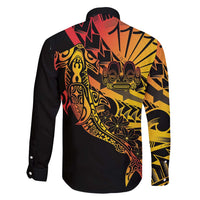 Gradient Marquesas Islands Family Matching Long Sleeve Bodycon Dress and Hawaiian Shirt Marquesan Matatiki Hammerhead Shark Patutiki - Polynesian Pride